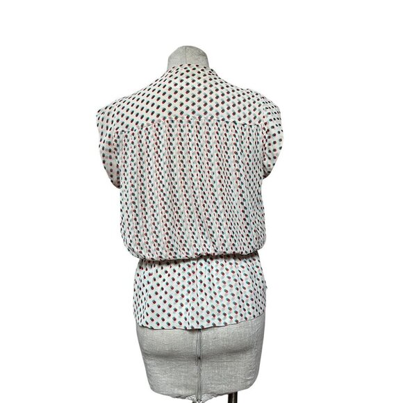 Isani Venn Peplum Top Mod Op Art Multi-dot Sheer Blouse Beige Retro 60s - Picture 6 of 11